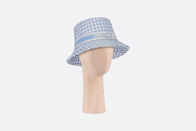 30 Montaigne Small Brim Bucket Hat Cornflower Blue and White Cotton | DIOR