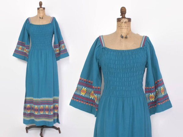 Vintage 60s Guatemalan DRESS / 1960s Boho Embroidered Blue | Etsy