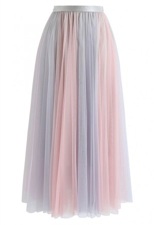Macaron Color Blocked Mesh Tulle Skirt in Lavender - Retro, Indie and Unique Fashion