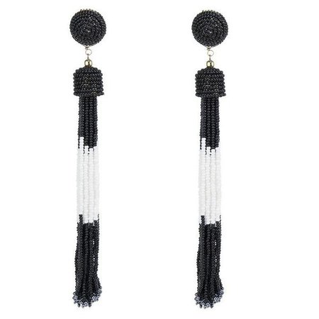 Fashiontage - Black & White Beaded Color Block Earrings - 903586283581