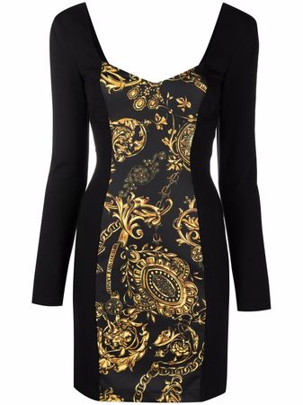 Shop Versace Jeans Couture baroque-print panel dress with Express Delivery - FARFETCH