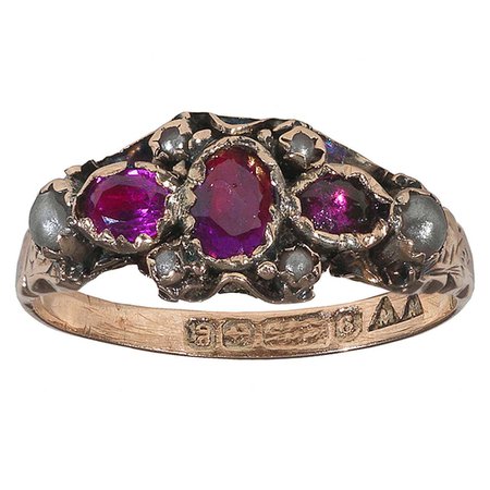 Victorian Pearl Ruby Gold Ring For Sale at 1stDibs