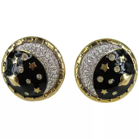 Daniel Swarovski Crystal Encrusted moon clip on earrings New Never Worn 1980s For Sale at 1stDibs | moon earrings swarovski, swarovski moon earrings, swarovski earrings moon and stars