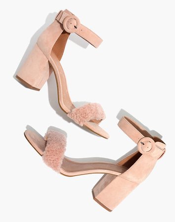 The Regina Ankle-Strap Shearling Sandal Pink