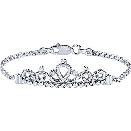 Amazon.com: Guliette Verona Sterling Silver Princess Crown Bracelet (Rhodium Plated) (6): Jewelry