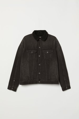 Pile-lined denim jacket - Black denim - Men | H&M