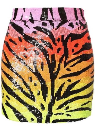 80s colorful sequin zebra tiger mini skirt orange yellow pink