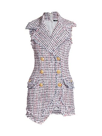 Shop Balmain Double-Breasted Asymmetric Tweed Minidress | Saks Fifth Avenue