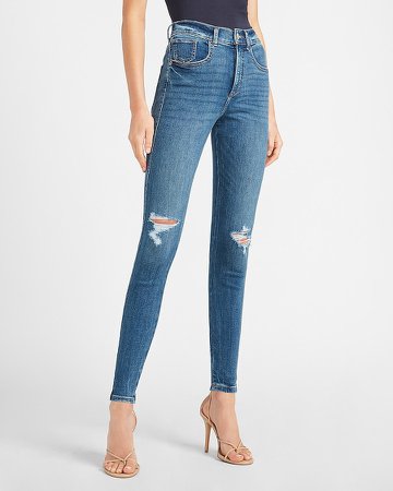 High Waisted Denim Perfect Ripped Skinny Jeans