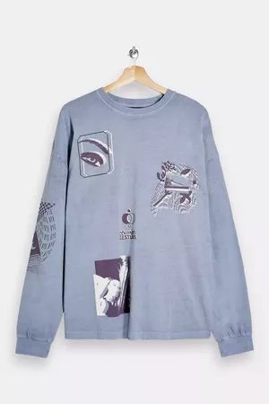 Lilac Long Sleeve Skater Motif T-Shirt | Topshop