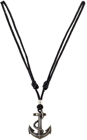 Amazon.com: BlueRica Anchor & Rope Pendant on Adjustable Black Rope Cord Necklace (Old Silver): Jewelry