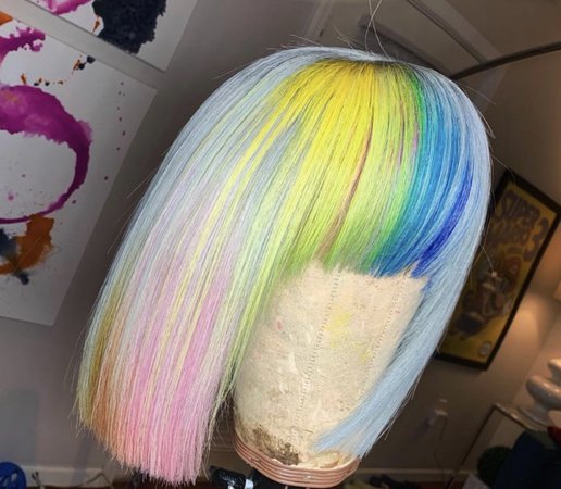blue & rainbow bangs lace wig