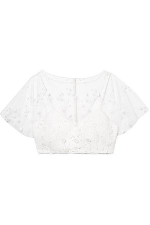 Rime Arodaky | Arwen cropped embroidered tulle and crepe top | NET-A-PORTER.COM