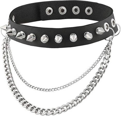 Amazon.com: HZMAN Fashion Women Men Cool Punk Goth Metal Spike Studded Link Leather Collar Choker Necklace (Black): Jewelry
