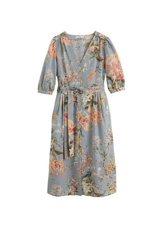 MANGO Floral linen-blend dress