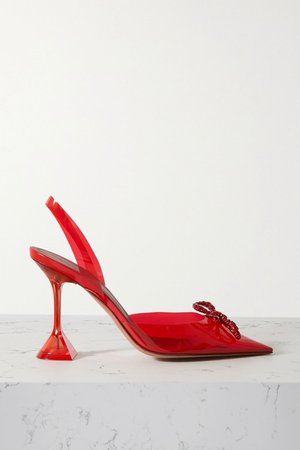 Red Rosie Glass crystal-embellished bow-detailed PVC slingback pumps | Amina Muaddi | NET-A-PORTER