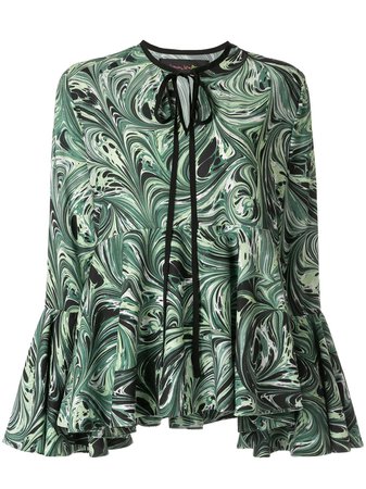 Shop green & white Romance Was Born Marble Haze ruffle blouse with Express Delivery - Farfetch
