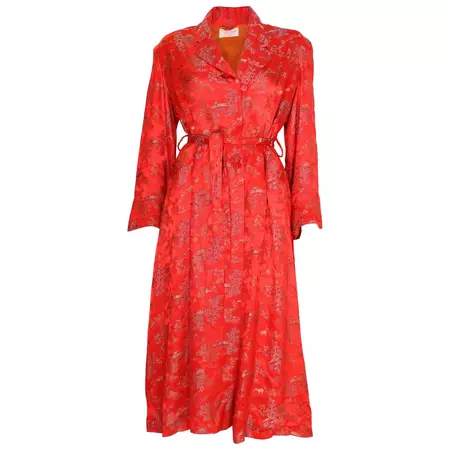 Vintage Chinese Style Red Silk Dressing Gown For Sale at 1stDibs | red silk bathrobe