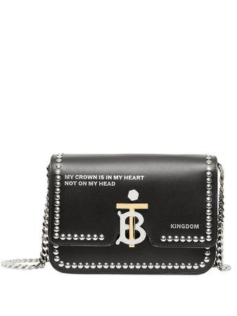 BURBERRY Small Studded Montage Print Leather TB Bag