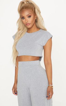 Shape Grey Marl Jersey Crop T-Shirt | Curve | PrettyLittleThing