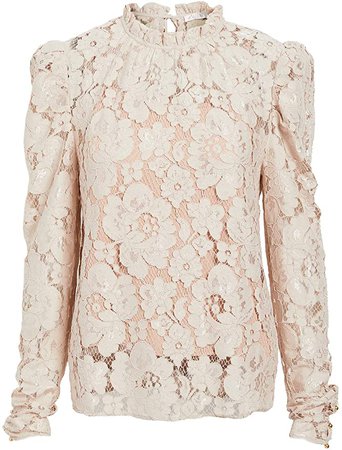 WAYF Women's Emma Puff Sleeve Lace Top, Ivory Lace, Off White, X-Large at Amazon Women’s Clothing store