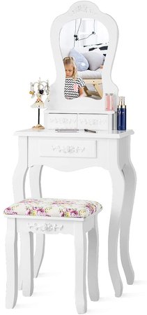 Amazon.com: Giantex Vanity Set with 3 Drawers and Cushioned Stool, Makeup Dressing Table for Bathroom Bedroom Small Space, Vanity Table and Bench for Kids Girls Women Gifts (White): Furniture & Decor