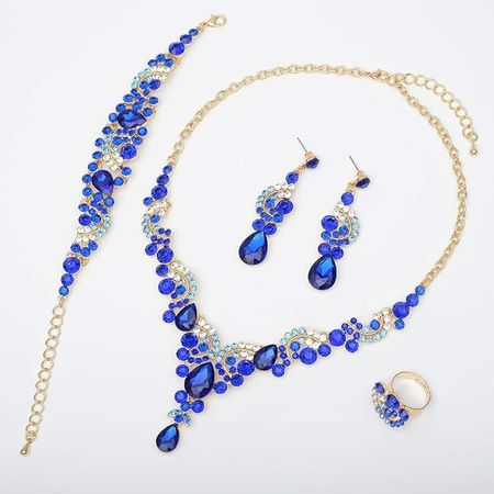 Amazon.com: CSY 4 Pcs/Sets Elegant Crystal Necklace Earrings Bracelet Ring Bridal Wedding Costume Jewelry Sets for Brides Women Gifts (Royal Blue): Clothing, Shoes & Jewelry