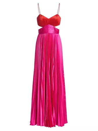 Shop AMUR Elodie Satin Colorblock Pleated Gown | Saks Fifth Avenue
