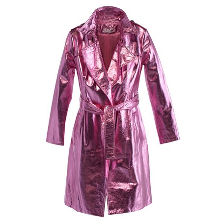 LiaMo Pink Metallic Leather Trench Coat