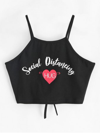 [61% OFF] [HOT] 2020 Lace-up Social Distancing Slogan Graphic Cami Top In BLACK | ZAFUL