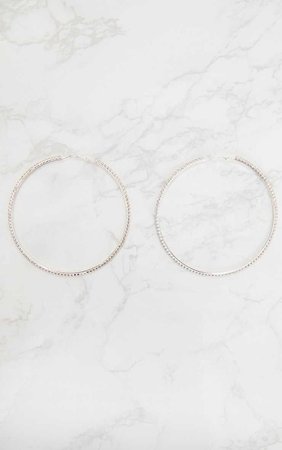 Silver Oversized Diamante Hoop Earrings | PrettyLittleThing