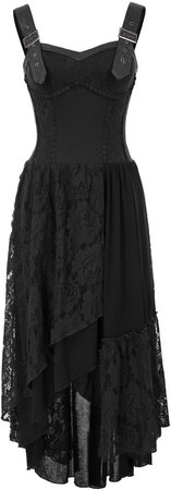 Gothic Long Dress Steampunk Sleeveless Irregular Lace Dress Wine XX-Large: Clothing