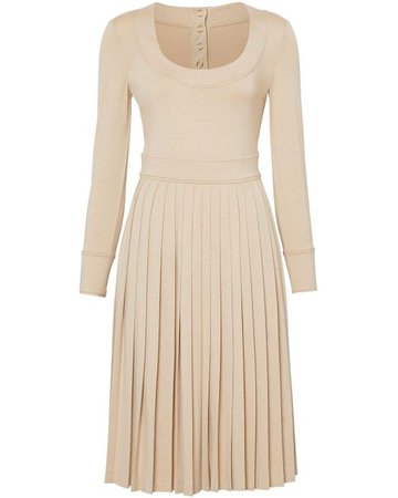 Burberry Long Sleeve Pleated Dress in Natural - Lyst