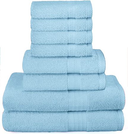 Amazon.com: GLAMBURG Ultra Soft 8-Piece Towel Set - 100% Pure Ringspun Cotton, Contains 2 Oversized Bath Towels 30x54, 2 Hand Towels 16x28, 4 Wash Cloths 13x13 - Ideal for Everyday use, Hotel & Spa - Sky Blue: Home & Kitchen