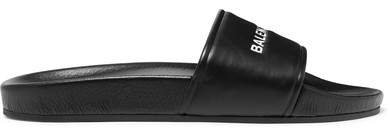 Logo-print Leather Slides - Black