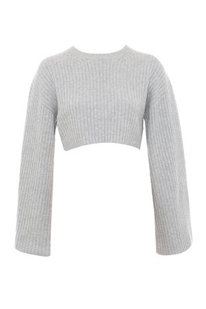 Clothing : Tops : 'Shana' Grey Oversized Crop Ribbed Sweater