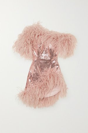 16ARLINGTON | Vivien asymmetric feather-trimmed sequined crepe mini dress | NET-A-PORTER.COM