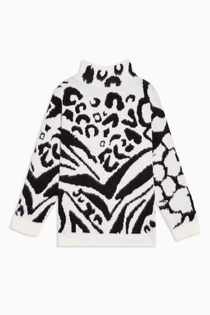Black And White Mixed Animal Oversized Jumper | Topshop