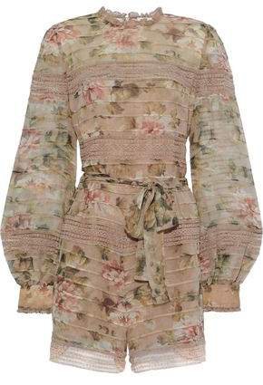 Lace-trimmed Floral-print Silk-chiffon Playsuit
