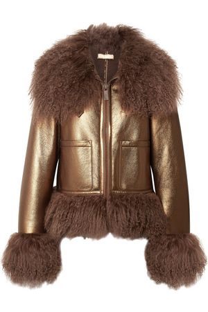 Michael Kors Collection | Shearling-trimmed metallic leather bomber jacket | NET-A-PORTER.COM