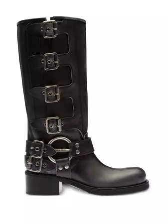 Miu Miu buckle-detail Leather Boots - Farfetch