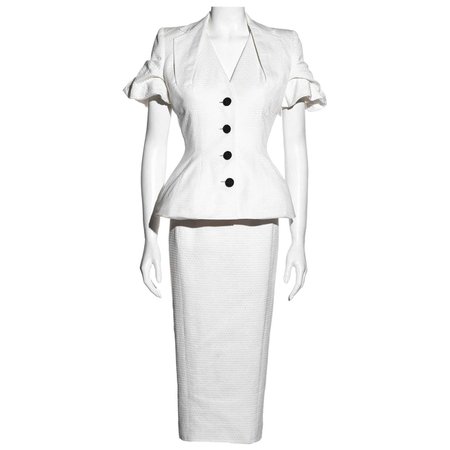 John Galliano white pique cotton jacket and dress ensemble, ss 1995 For Sale at 1stDibs