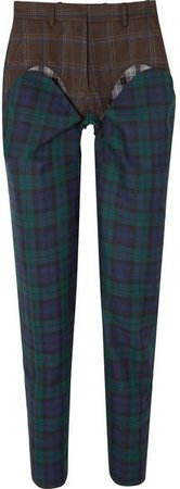 Paneled Plaid Wool-twill Straight-leg Pants - Emerald