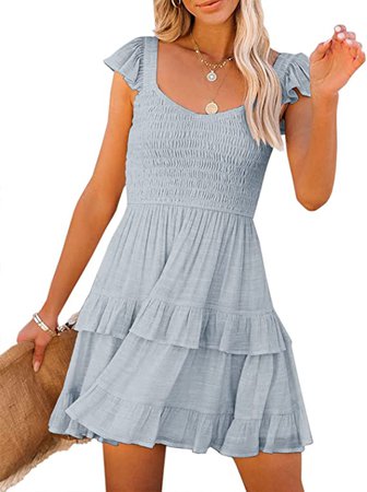 Fessceruna Womens Summer Ruffle Dresses Elastic Empire Waist A-line Layered Swing Flowy Mini Dress at Amazon Women’s Clothing store