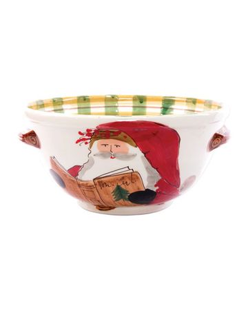 Vietri Old St. Nick Handled Medium Bowl with Santa Reading