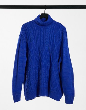 ASOS DESIGN chunky cable knit roll neck jumper in cobalt blue | ASOS