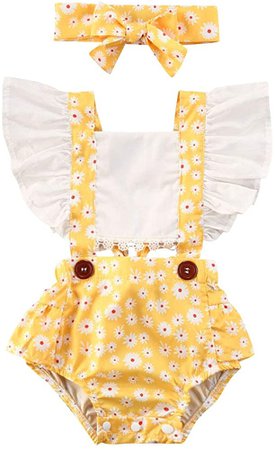 Amazon.com: Ma.Lina.Ann Newborn Infant Baby Girls Ruffle Clothes Fly Sleeve Cute Romper Backless Bodysuit Jumpsuit with Headband Summer 3Pcs Outfits (18-24 Months, White - Yellow Sunflower): Clothing