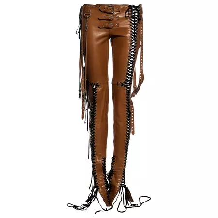 Dolce and Gabbana tan lace up leather pants, ss 2003 For Sale at 1stDibs | dolce and gabbana leather pants, dolce gabbana tan, leather pants 2003