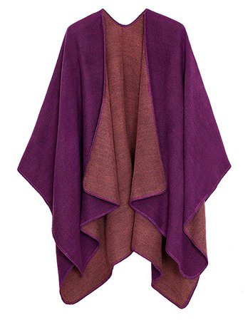 Urban CoCo Women's Color Block Shawl Wrap Open Front Poncho Cape (Series 7-Purple) at Amazon Women’s Clothing store