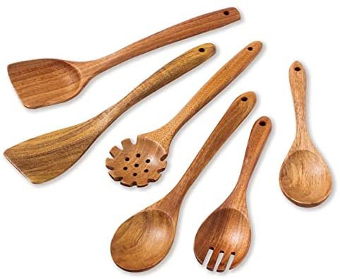 Amazon.com: TMD Wooden Spoons for Cooking, Non Scratch Kitchen Utensils Set with Long Wooden Spoon and Spatula (6 pcs) Everyday Essential Sturdy Cooking Utensils Set: Home & Kitchen